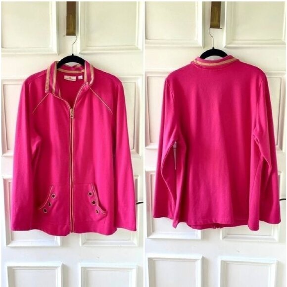 Quacker Factory Pink Zip-Up Jacket With Gold Accents Large Long Sleeves - Picture 14 of 14